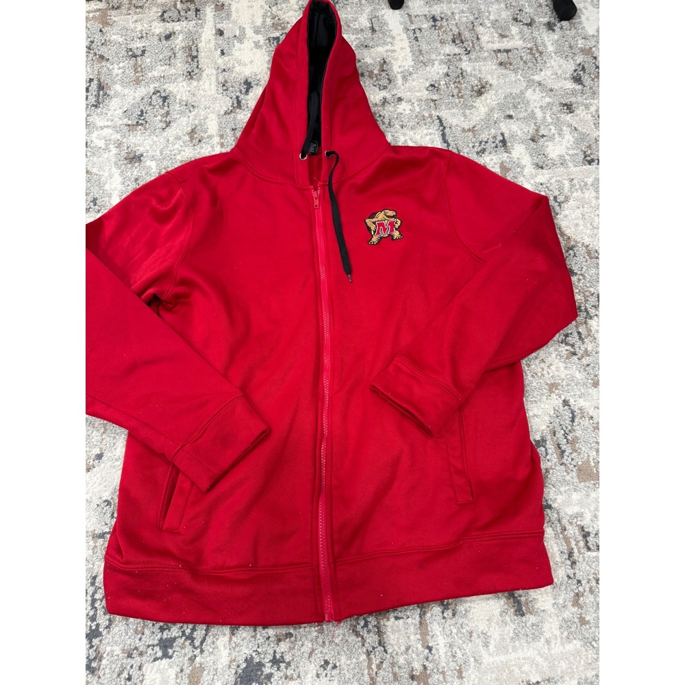 Colosseum Maryland Terrapins Mens Large Red Full Zip Hoodie Fleece Jacket NCAA